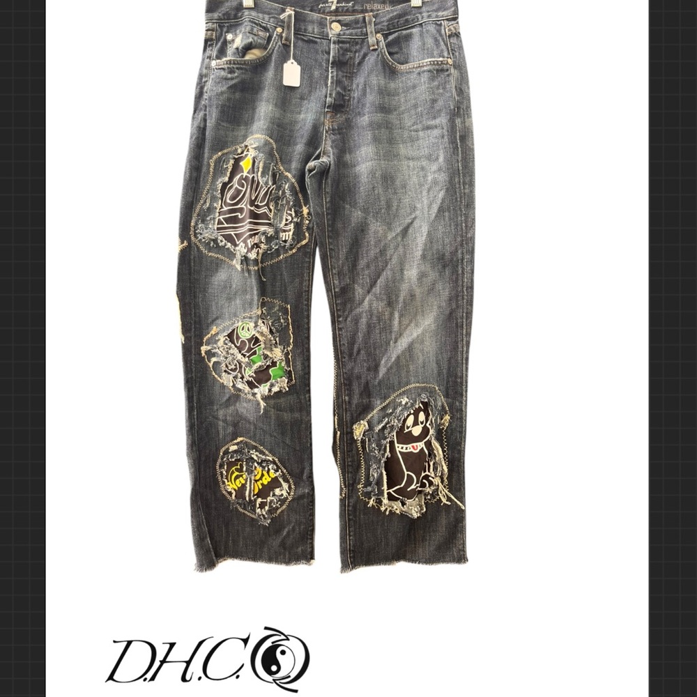 7 For All Mankind Black Relaxed Jeans with Graphic Accents